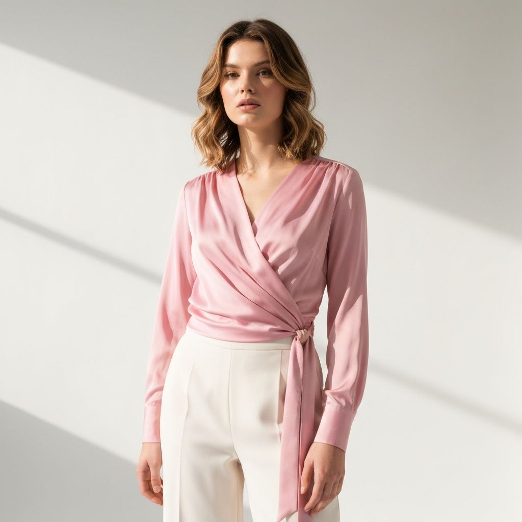 Rose Silk Wrap Blouse